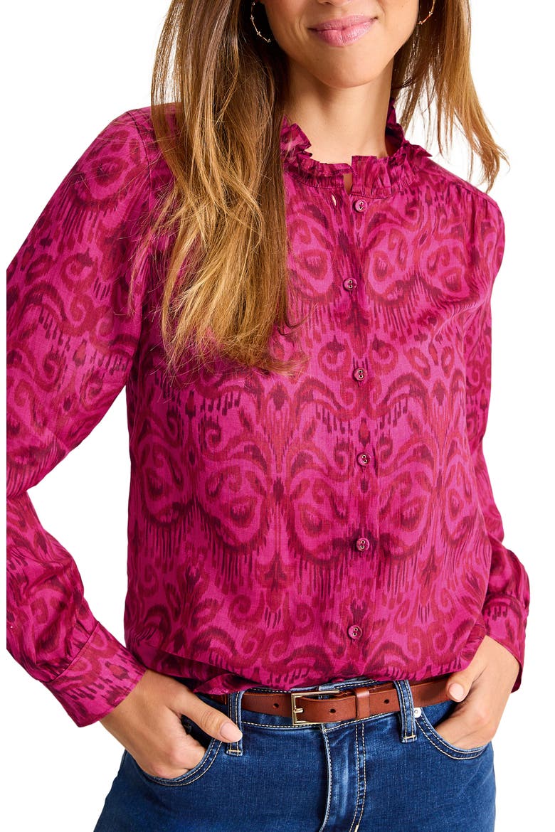 Seaside Ikat Ruffle Neck Shirt, Main, color, PINK PAPAYA