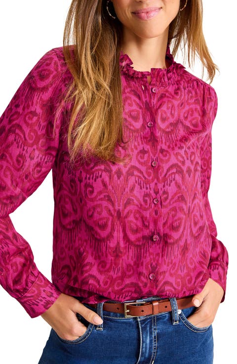 Seaside Ikat Ruffle Neck Shirt