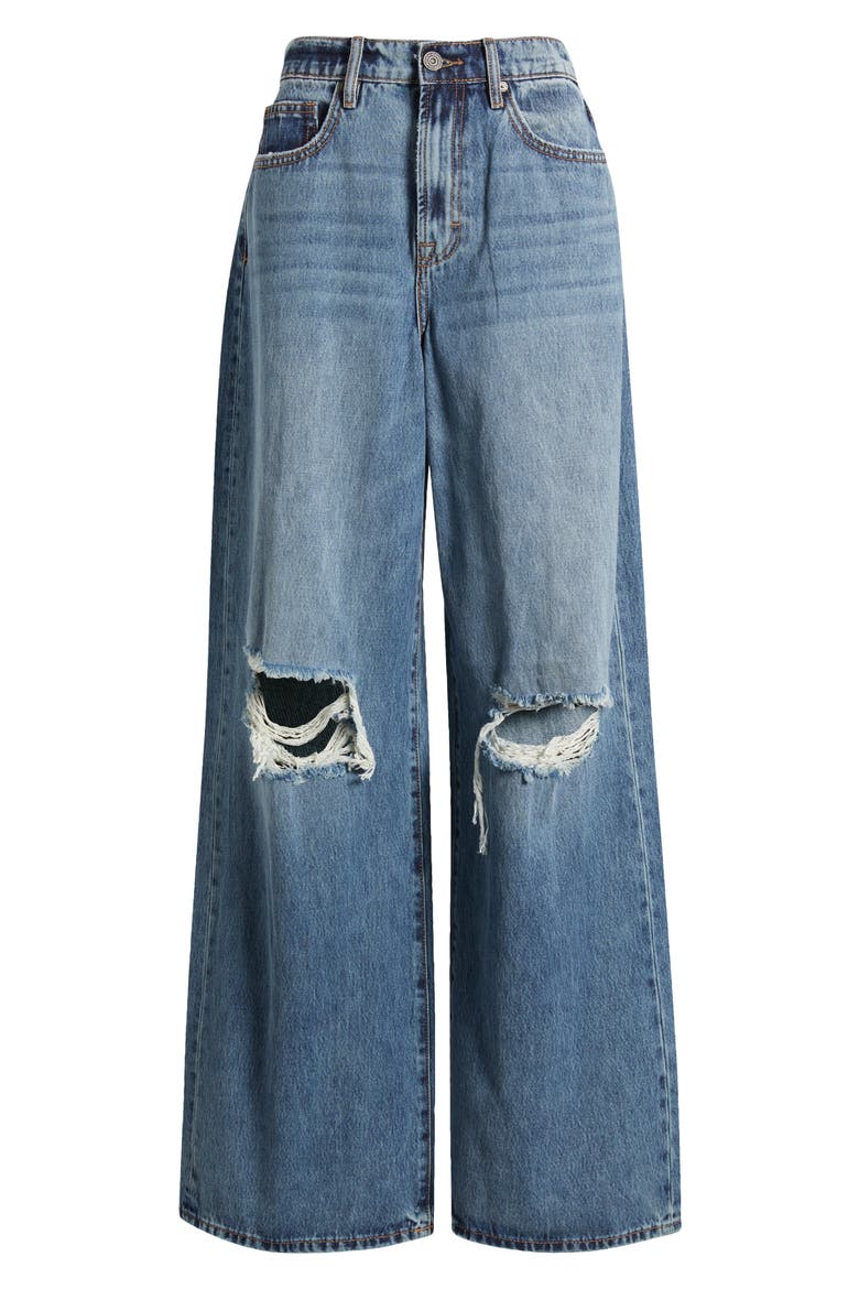 Classic High Waist Distressed Wide Leg Jeans, Alternate, color, MED WASH