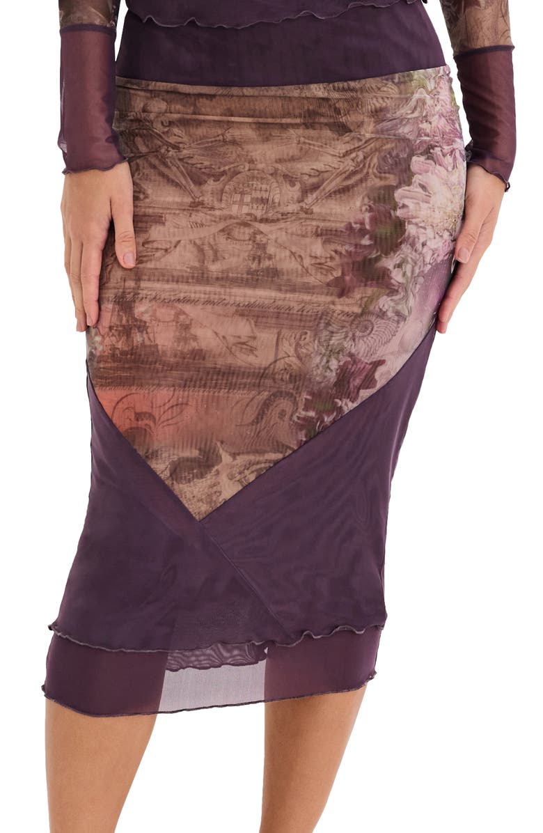 Mistress Rocks Placed Floral Mesh Midi Skirt, Alternate, color, Fadedcp