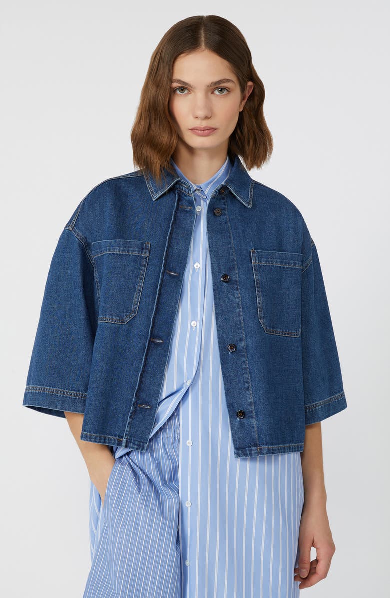 Weekend Max Mara Enza Boxy Denim Button-Up Shirt, Alternate, color, Navy
