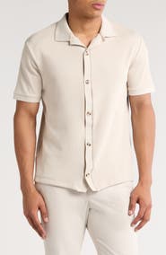 DENIM AND FLOWER Ribbed Knit Camp Shirt