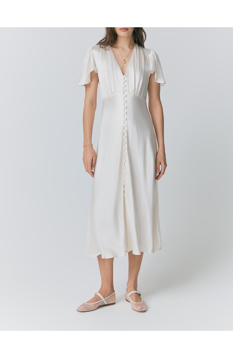 Ghost London Grace Satin Button V-Neck Dress, Alternate, color, Ivory