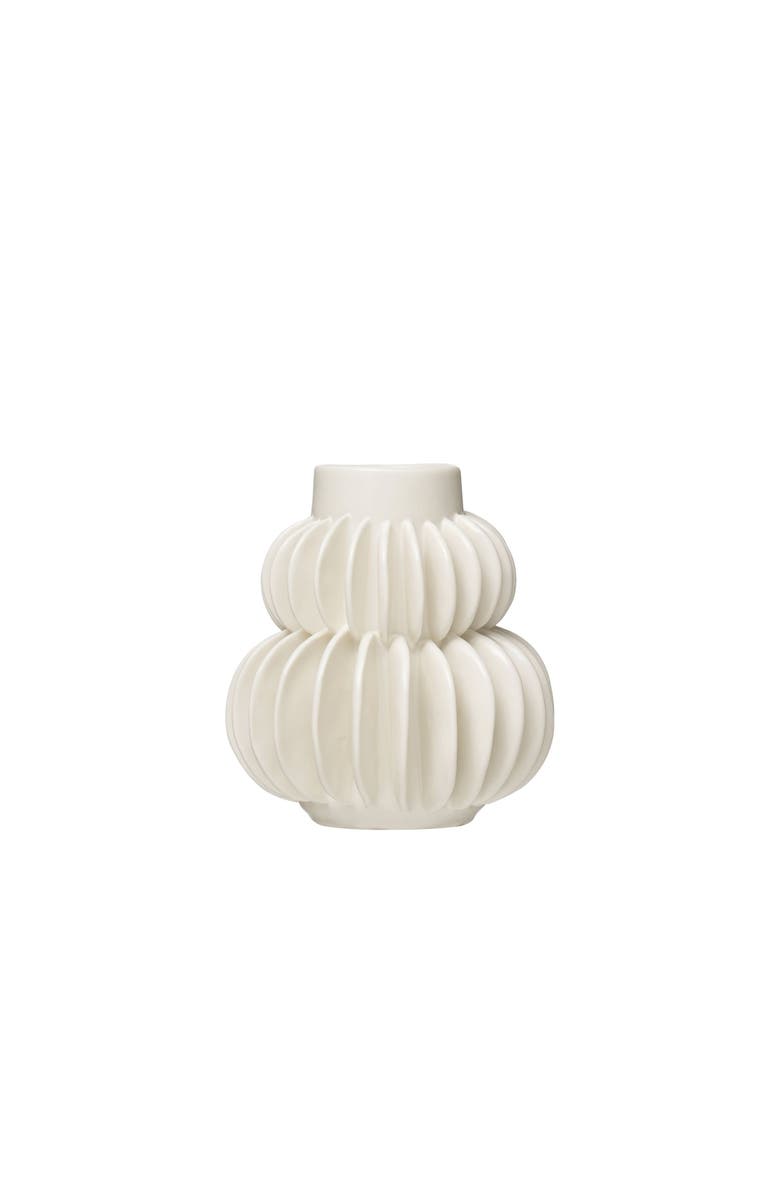 Storied Home Stoneware Vase with Half Circle Pleated Design, White, Main, color, White
