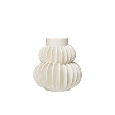Stoneware Vase with Half Circle Pleated Design, White