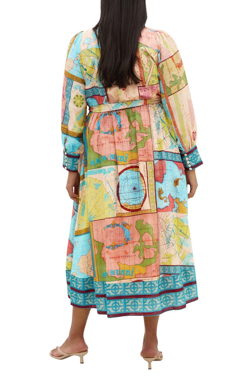 City Chic Paulo Map Print Long Sleeve Shirtdress, Alternate, color, Wanderlust