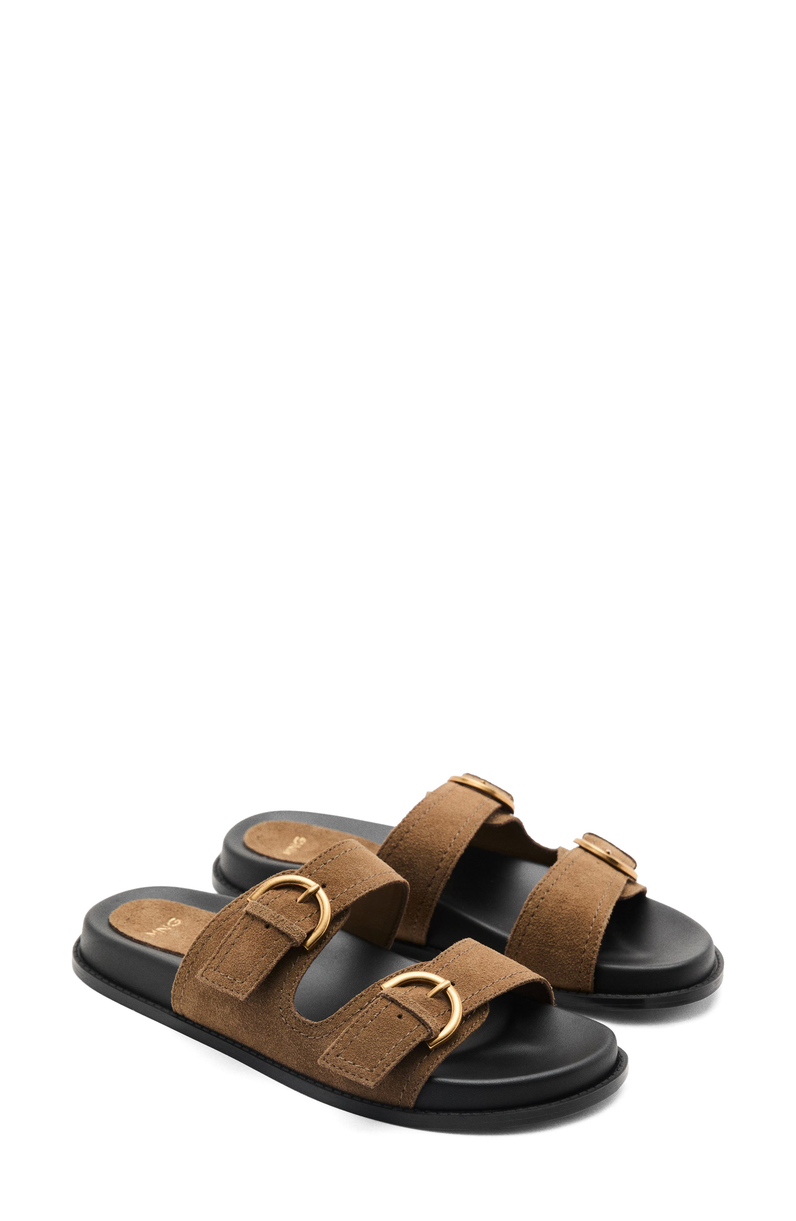 MANGO Double-Buckle Slide Sandal, Main, color, Khaki