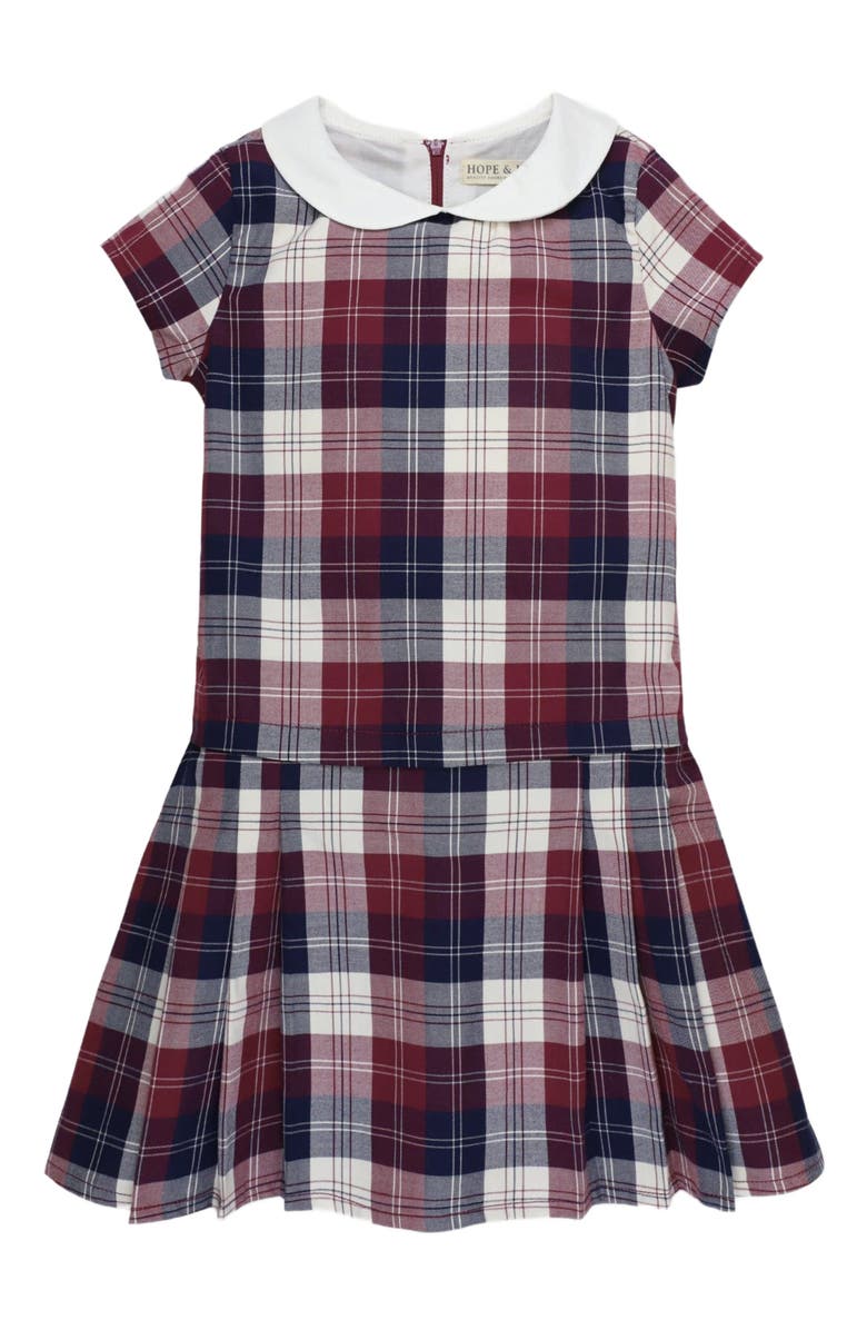 Hope & Henry Baby Girls' Organic Peter Pan Collar Pleated Dress, Infant, Main, color, Berry Tartan
