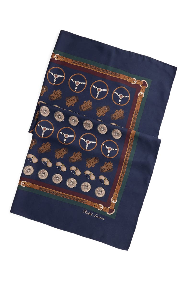 Automotive Scenic Square Silk Scarf, Main, color, NAVY MULTI