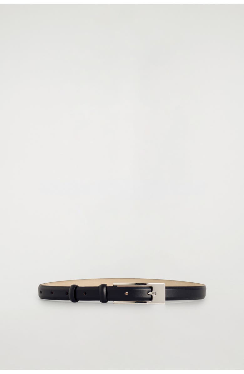 COS Elongated-buckle Leather Belt, Main, color, Black