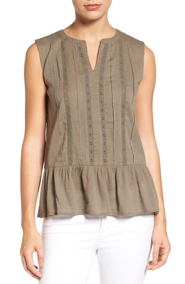 Caslon<sup>®</sup> Lace Trim Sleeveless Ruffle Hem Blouse, Main, color,