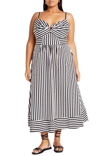 City Chic Zaya Stripe Sleeveless Midi Dress