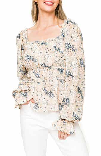 GIBSONLOOK Floral Print Smocked Waist Peplum Top