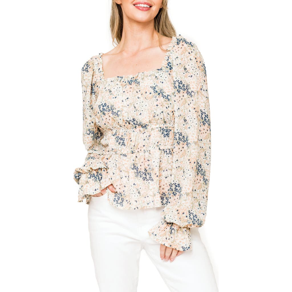 Gibsonlook Floral Print Smocked Waist Peplum Top In Spring Floral