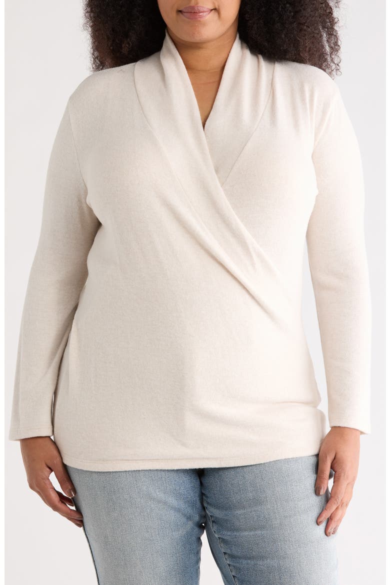 Surplice V-Neck Long Sleeve Brushed Knit Top, Main, color, OATMEAL