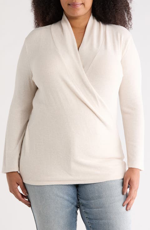 Surplice V-Neck Long Sleeve Brushed Knit Top