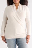 Renee C Surplice V-Neck Long Sleeve Brushed Knit Top
