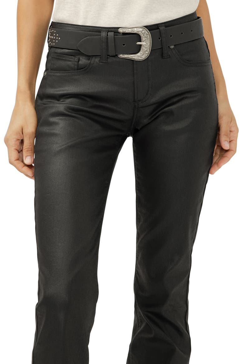 Suki Coated Curvy Mid Rise Slim Bootcut Jeans, Alternate, color, BLACK