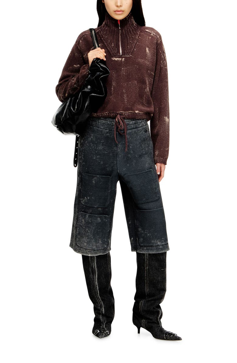 DIESEL<sup>®</sup> Gender Inclusive S-Typ Marble Effect Wide Leg Utility Shorts, Alternate, color, Black/ Denim