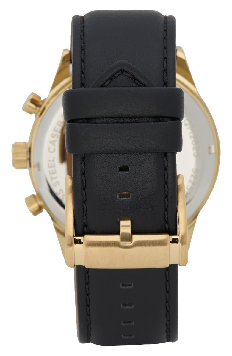 Fossil Flynn Leather Strap Chronograph Watch, 48mm, Alternate, color, Black/ Gold