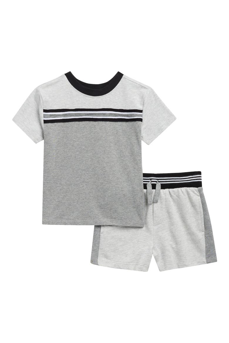 Kids' Heathered Stripe Tee & Shorts Set, Main, color, STONE HEATHER GREY