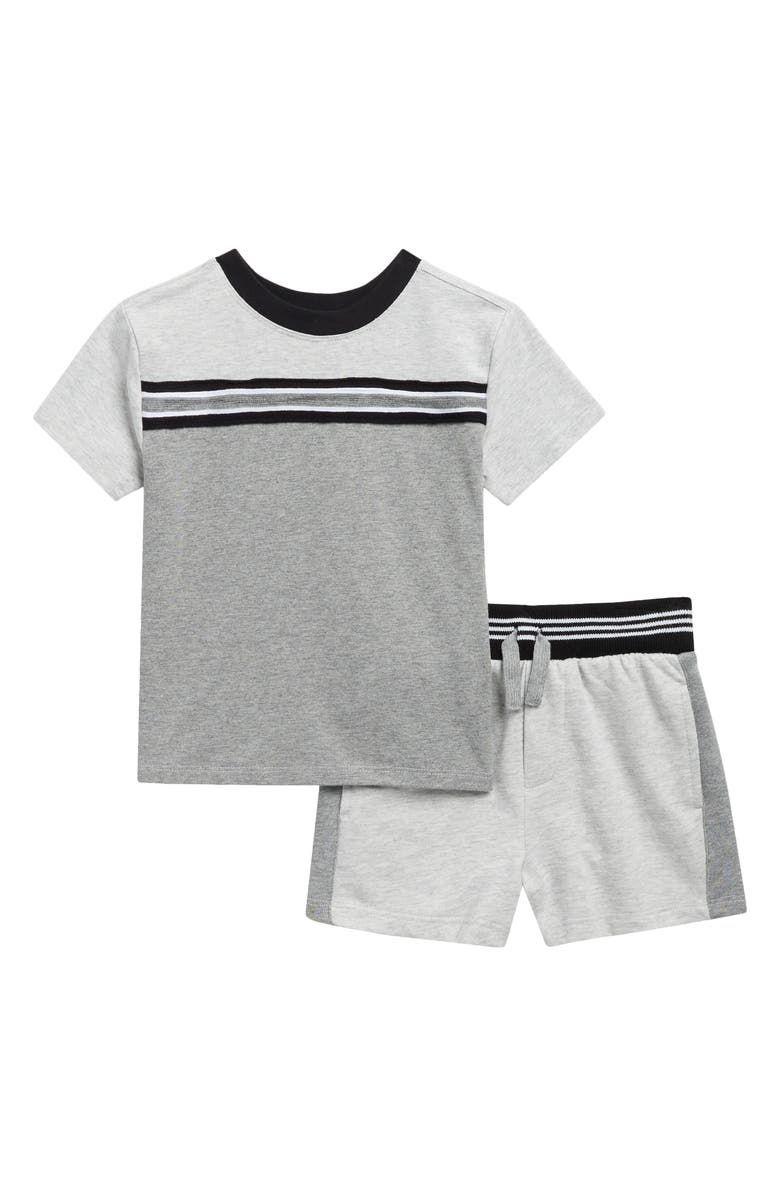 Splendid Kids' Heathered Stripe Tee & Shorts Set, Main, color, Stone Heather Grey