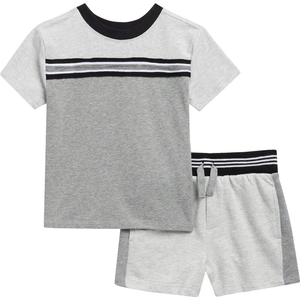 Splendid Kids' Heathered Stripe Tee & Shorts Set In Gray