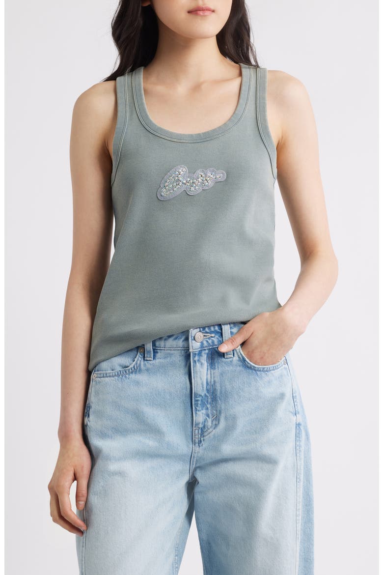 Embellished Cotton Graphic Tank, Main, color, TURQ/AQUA