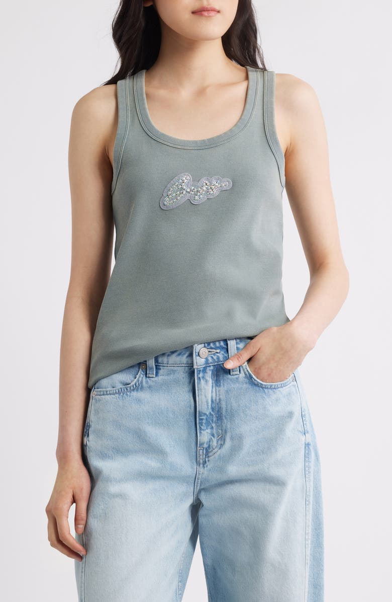 BOSS Orange Embellished Cotton Graphic Tank, Main, color, Grey