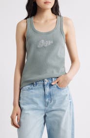 BOSS Embellished Cotton Graphic Tank