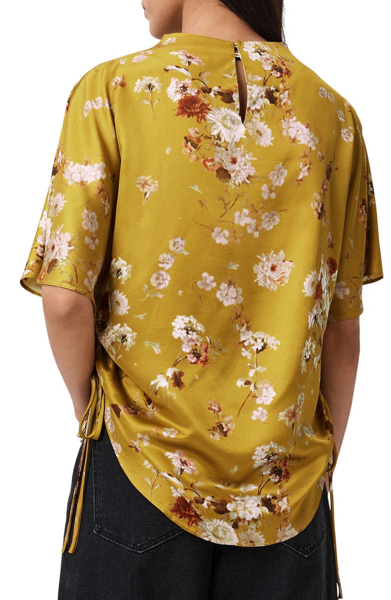 AllSaints Leslie Floral Side Ruched Top, Alternate, color, Armada Deep Yellow