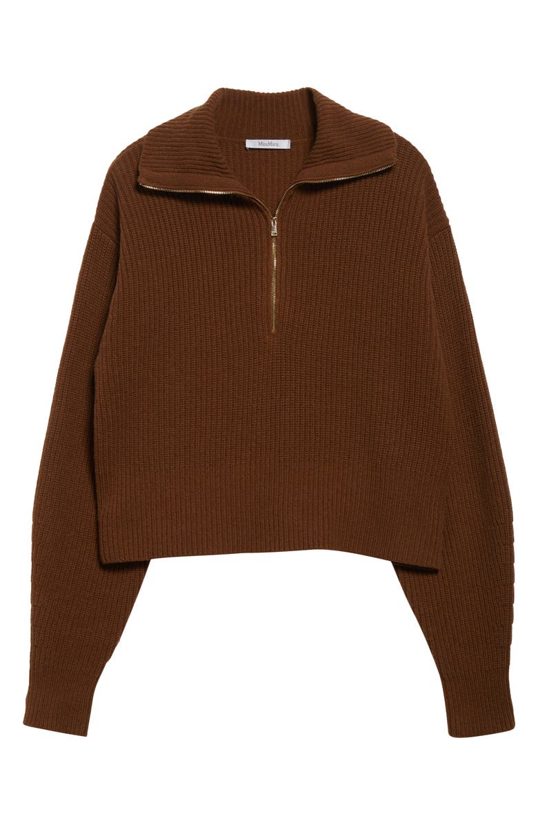 Max Mara Nadar Merino Wool & Cashmere Half Zip Sweater, Alternate, color, Tobacco