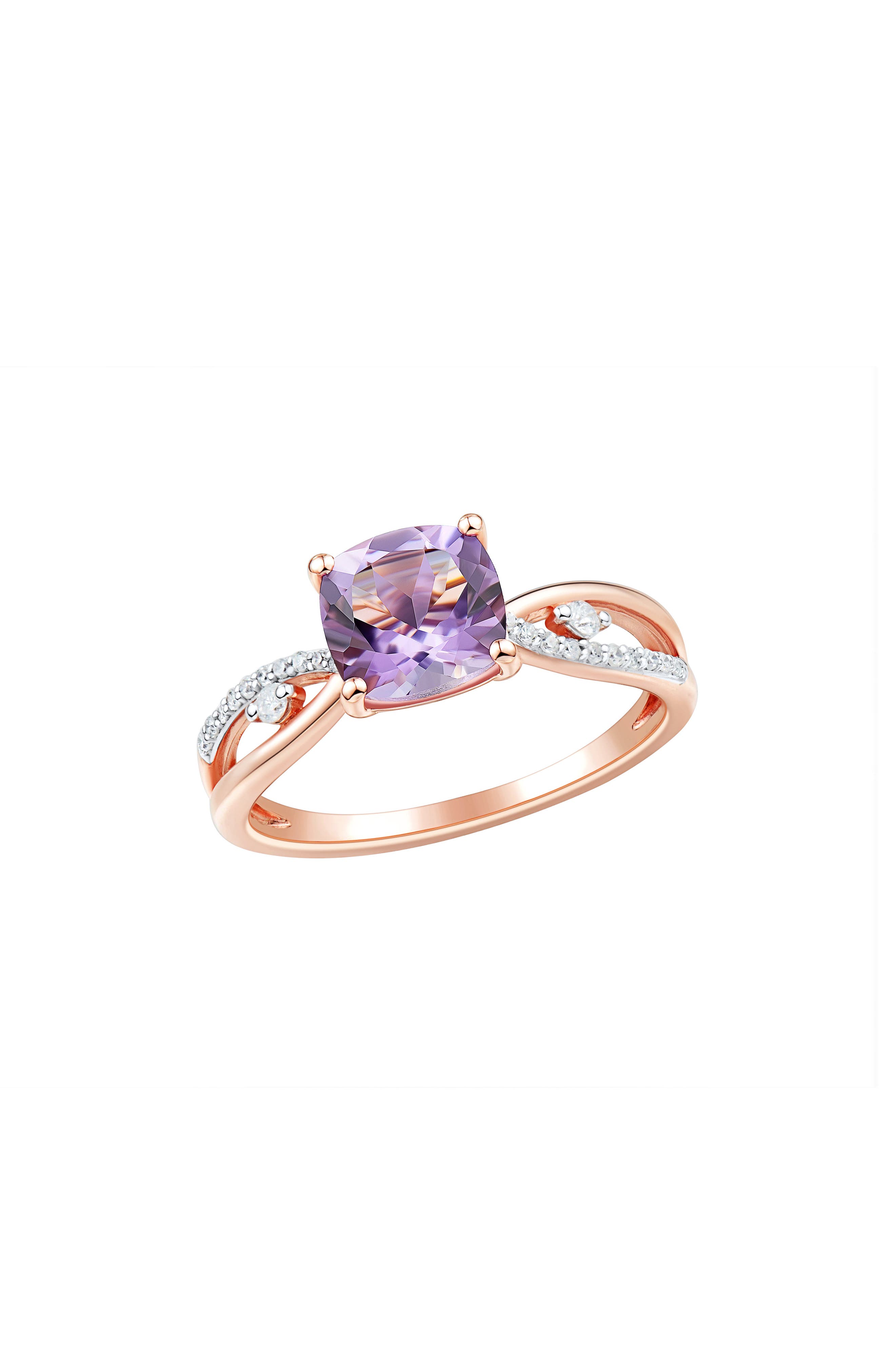 Frankie & Zoe 10K Rose Gold Cushion Cut Amethyst & Diamond Ring