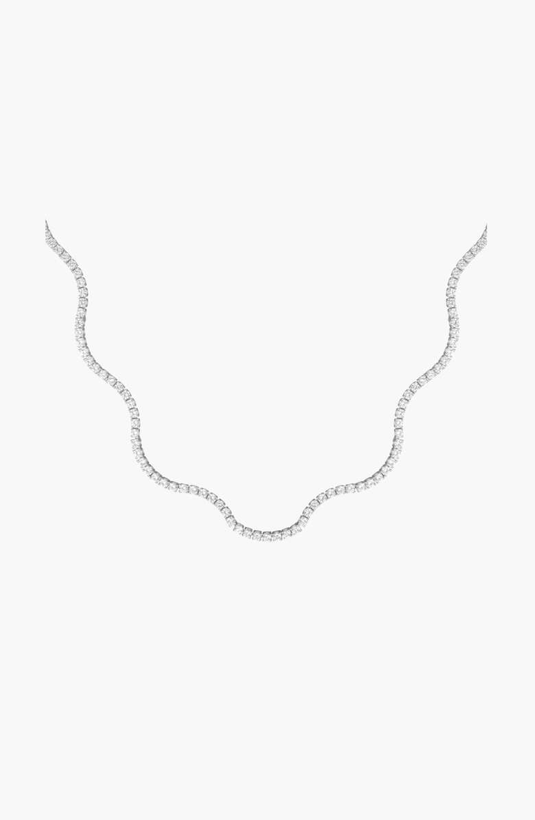 Aurate New York Lab Grown White Sapphire Wave Tennis Necklace, Main, color, White Vermeil