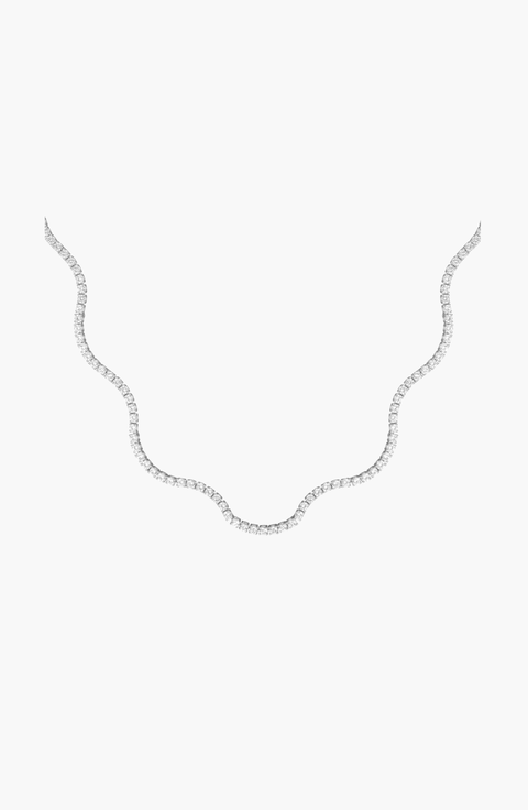 Lab Grown White Sapphire Wave Tennis Necklace