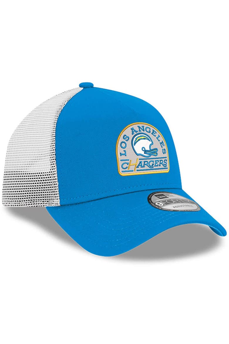 Men's New Era Powder Blue Los Angeles Chargers Charger Power A-Frame 9FORTY Trucker Adjustable Hat, Alternate, color, Powder Blue