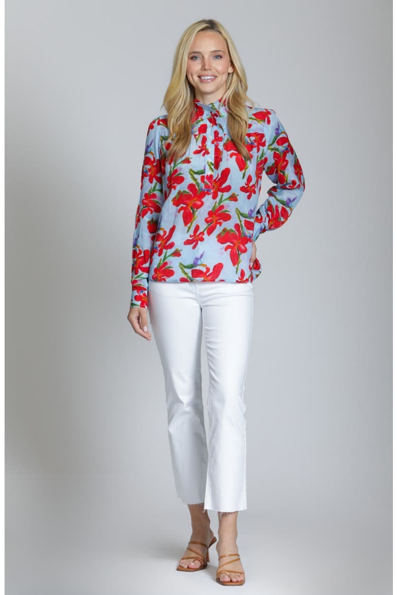 Floral Ruffle Placket Top, Alternate, color, RED MULTI