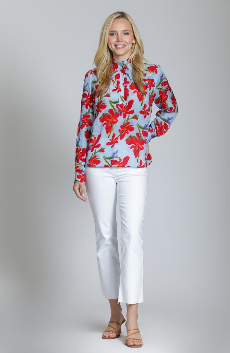 APNY Floral Ruffle Placket Top, Alternate, color, Red Multi