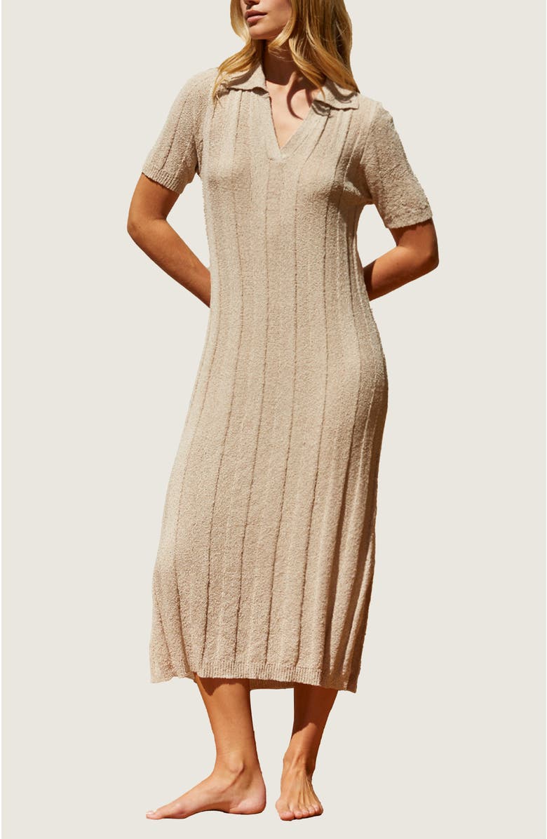CRESCENT Ribbed Sweater Knit Polo Dress, Main, color, Taupe