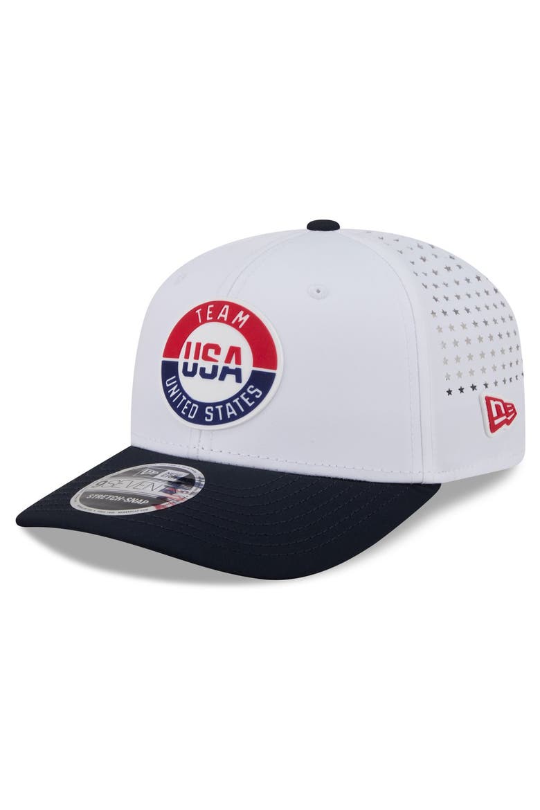 Men's New Era  White/Black Team USA Perforated Stars 9SEVENTY Adjustable Hat, Main, color, White