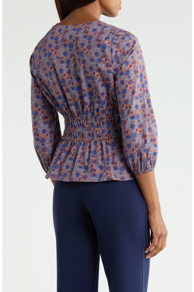 Lilith Floral Smocked V-Neck Top, Alternate, color, DARK MOCHA MULTI FLORAL