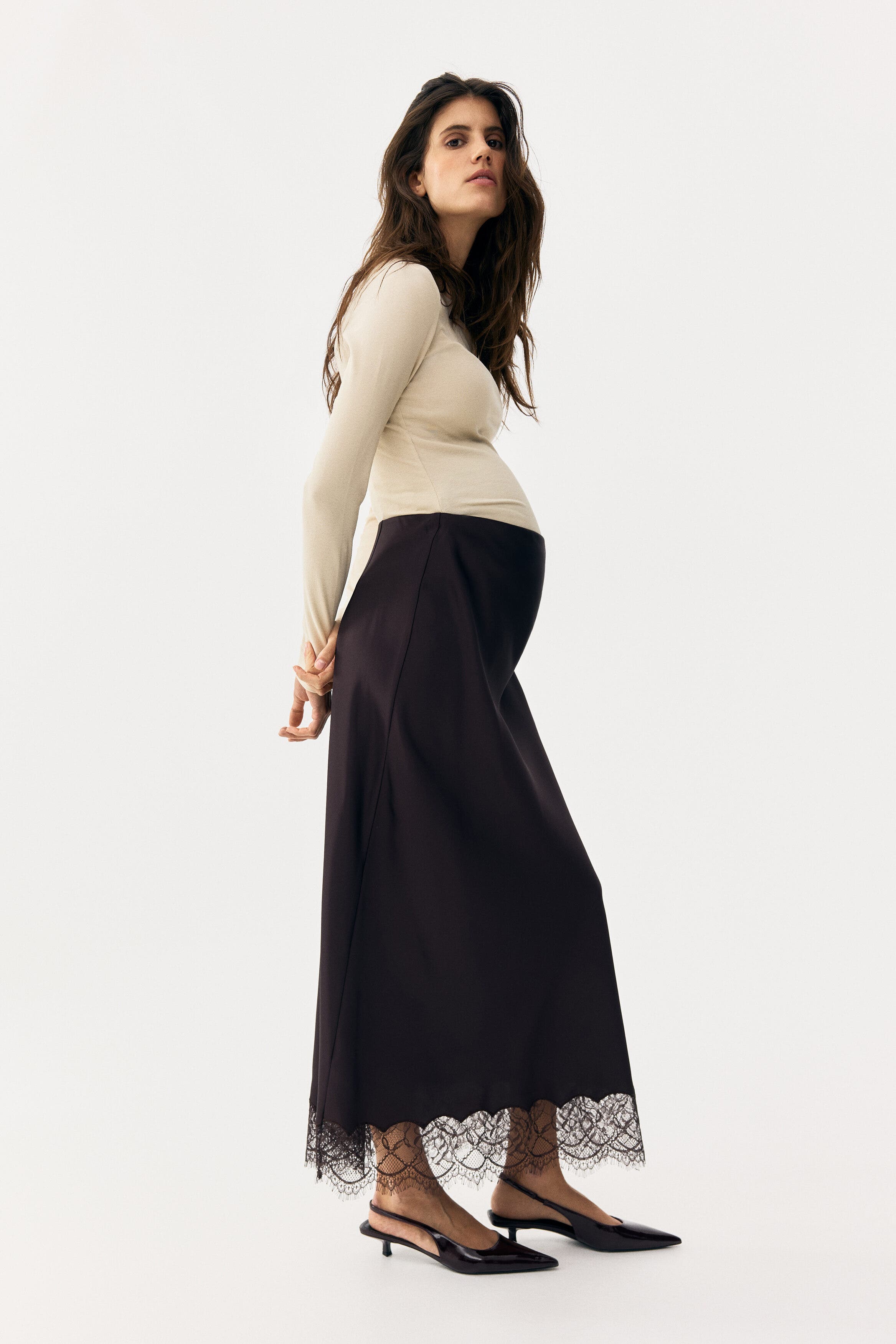 Mama Lace-trimmed Satin Skirt - image 2