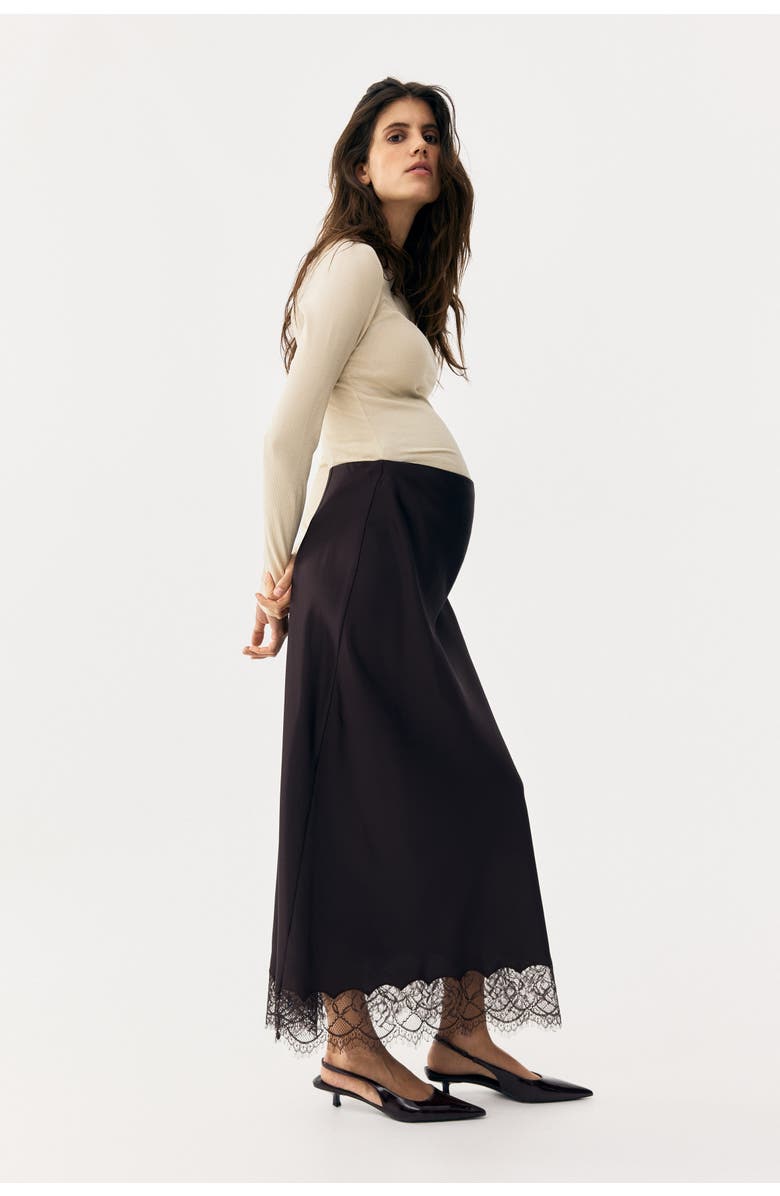 H&M Mama Lace-trimmed Satin Skirt, Alternate, color, Dark Brown