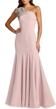 Mac Duggal Crepe One Shoulder Gown With Flower Detail