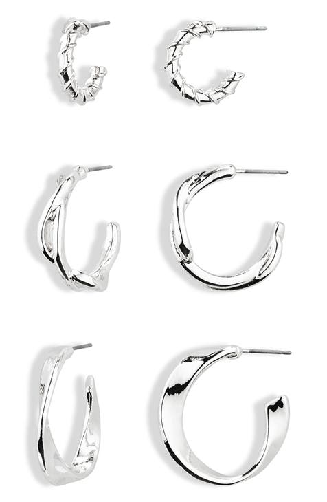 3-Pack Twisted Hoop Earring Set