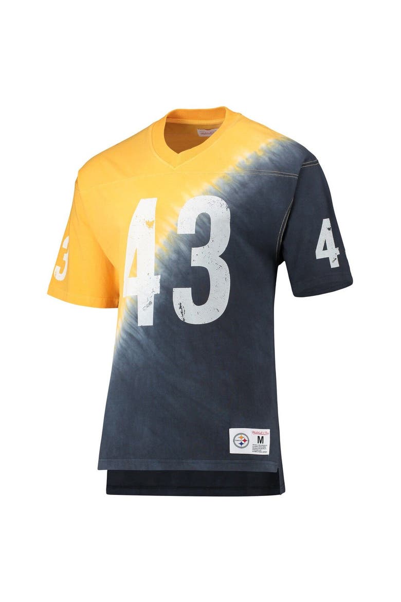 Men's Mitchell & Ness Troy Polamalu Gold/Black Pittsburgh Steelers Retired Player Name & Number Diagonal Tie-Dye V-Neck T-Shirt, Alternate, color, Gold