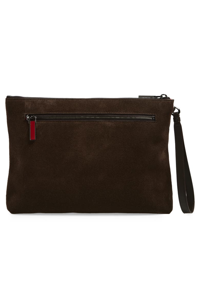 Christian Louboutin Funky Spike Suede Wristlet, Alternate, color, Cafe/ Gun Metal