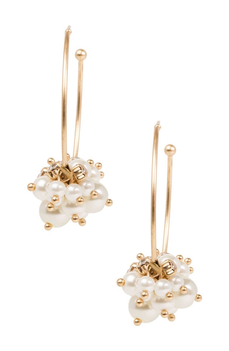 SAACHI Imitation Pearl & Stone Cluster 25mm Hoop Earrings, Main, color,