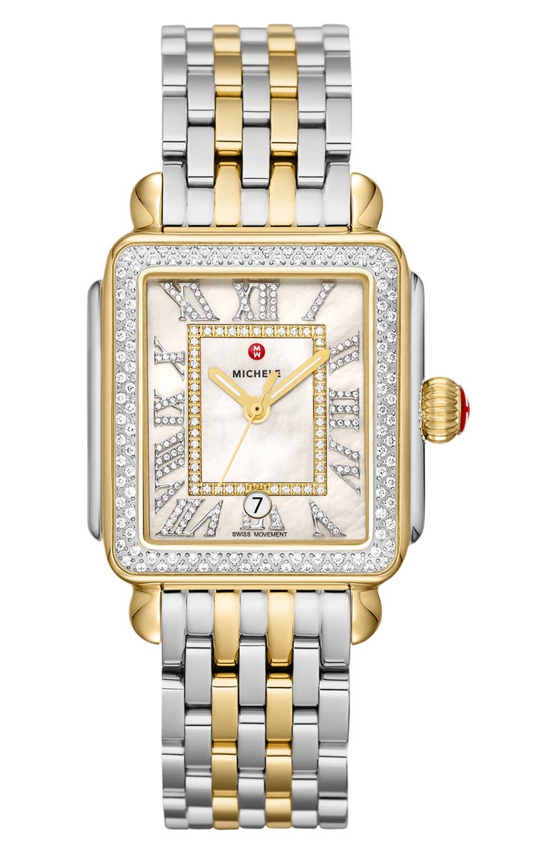 MICHELE Deco Madison Diamond Two-Tone Bracelet Watch, 33mm, Main, color, 