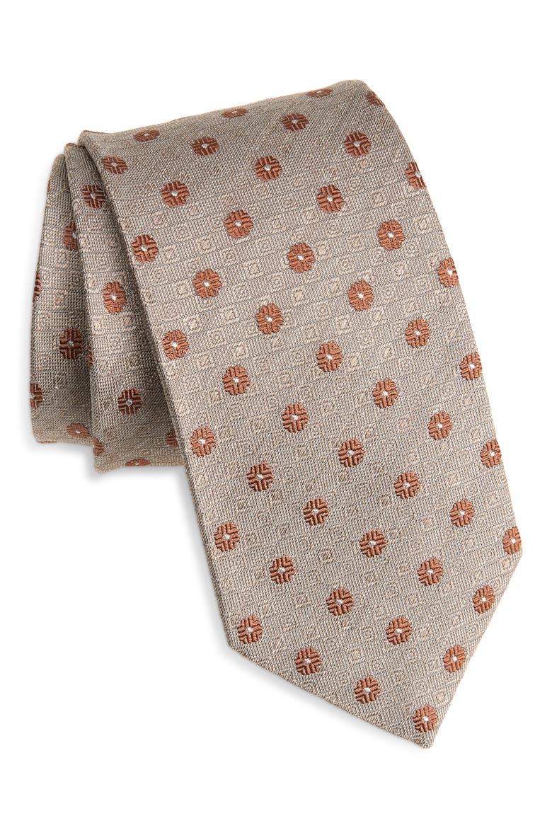 Floral Shantung Silk Tie, Main, color, LIGHT BEIGE